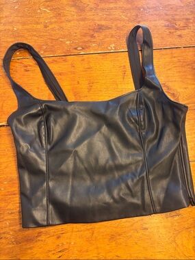 Abercrombie & Fitch Black Faux Leather Crop Tank